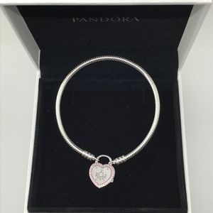 Pandora Pink Heart Padlock Clasp Snake Bracelet